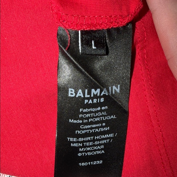 Balmain Red Tee with Gold Logo - Picture 4 of 4